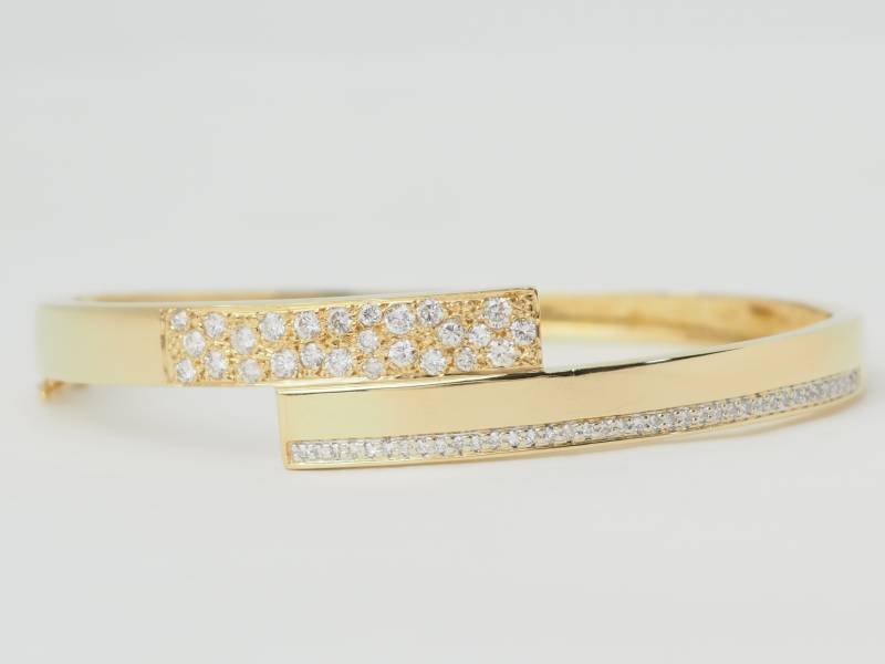 Bracelet Jonc ouvrant or jaune et diamants d'occasion