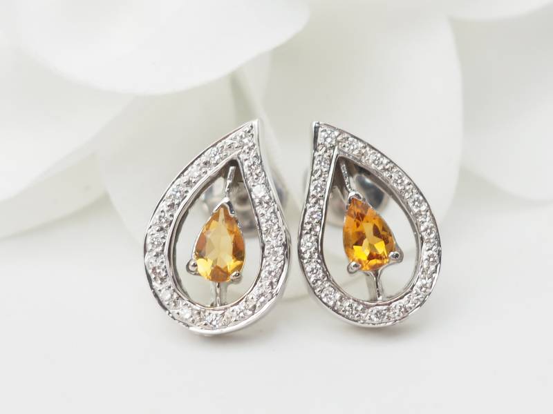 Boucles d'oreilles en or blanc, citrines et diamants en vente à Marseille - rf 32804
