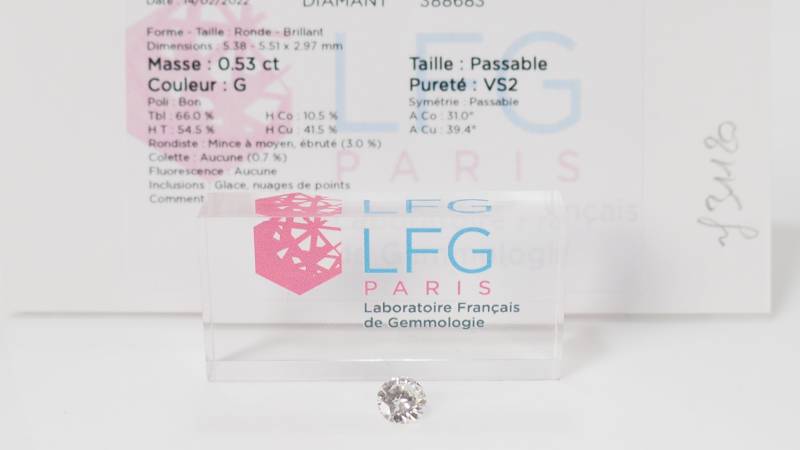 Diamant taille brillant de 0,53 ct certifié LFG  G Vs2 - rf 31120