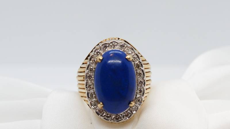 idée cadeau bague ancienne ornée Lapis lazuli en vente près d'Aubagne