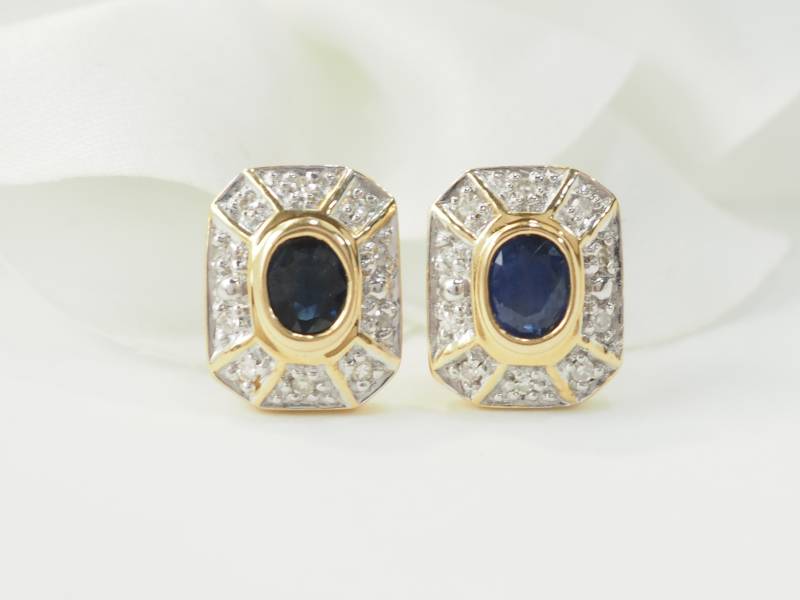 Boucles d'oreilles en or jaune, saphirs et diamants en vente à Marseille - rf 33450