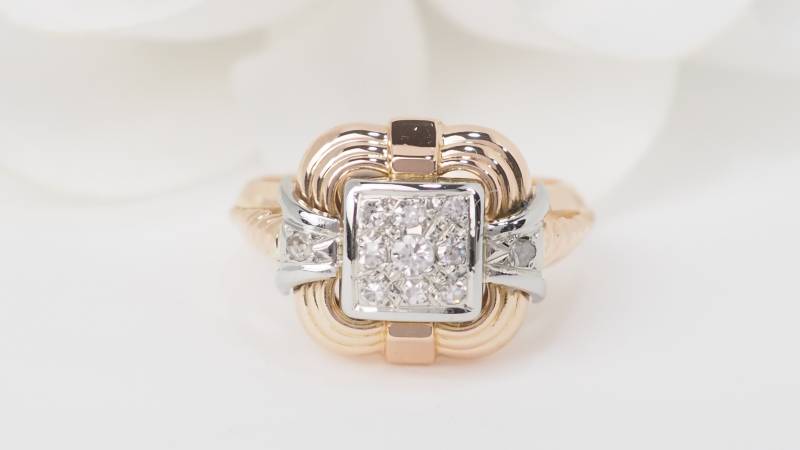 Bague Tank en or bicolore et diamants en vente à Marseille