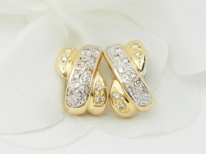 Boucles d'oreilles vintage en or bicolore et diamants en vente à Marseille - rf 33443