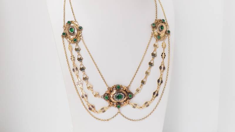 Collier esclave du XIXème siècle en or émaillé et perles fines en vente à Marseille - rf 32174