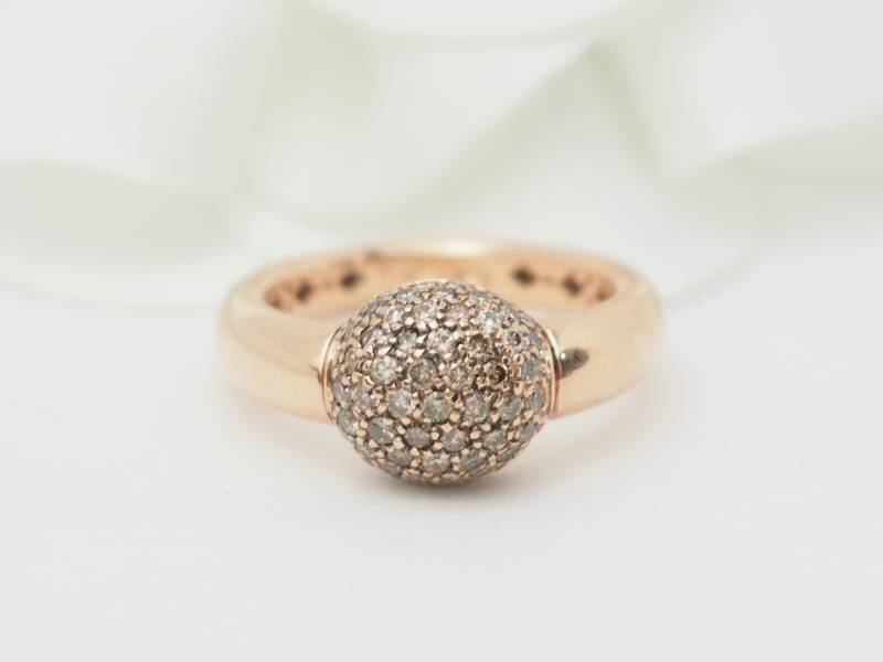 Bague boule en or rose et brillants cognac en vente à Marseille