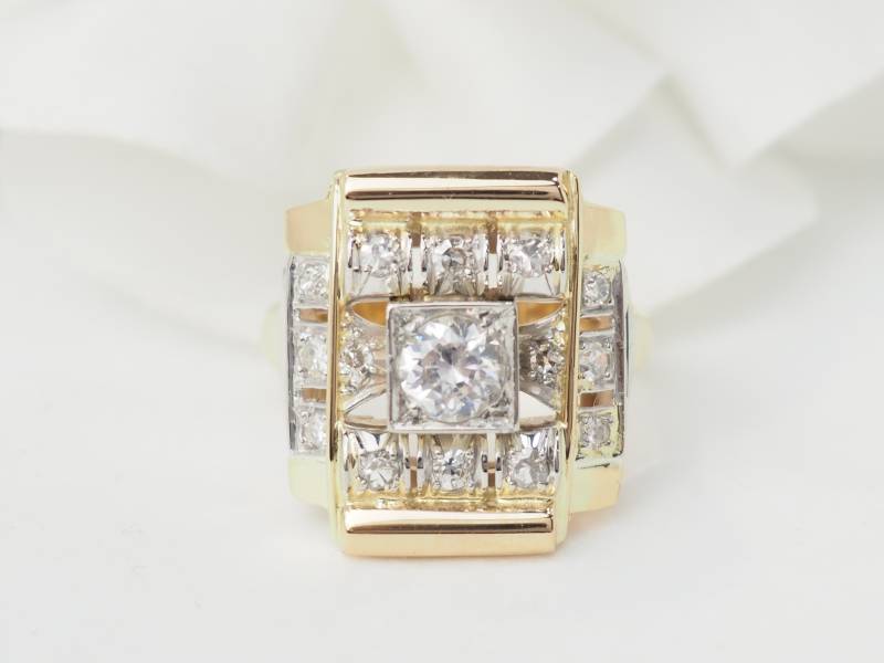 Bague années 40 en or jaune et diamants en vente près d'Aix en Provence