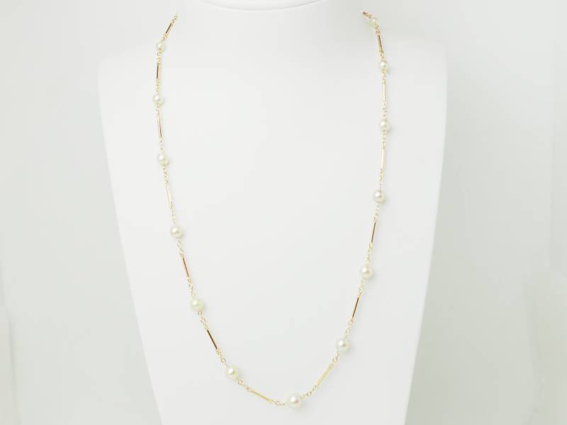 Collier en or jaune à perles – Boules alternées par des barres