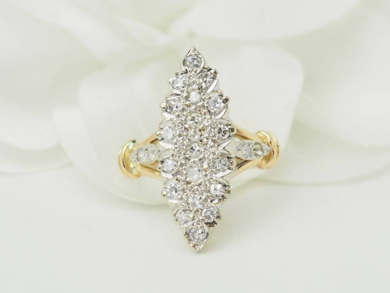 Marquise diamond ring 0.40ct gold 18k – vintage jewelry France shipping worldwide