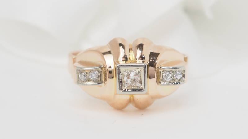 Bague tank en or rose et diamants 