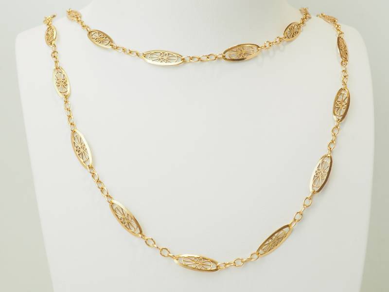 Collier sautoir en or jaune 18 carats à maille filigrane – 67 cm – bijou vintage Marseille ref - 30265
