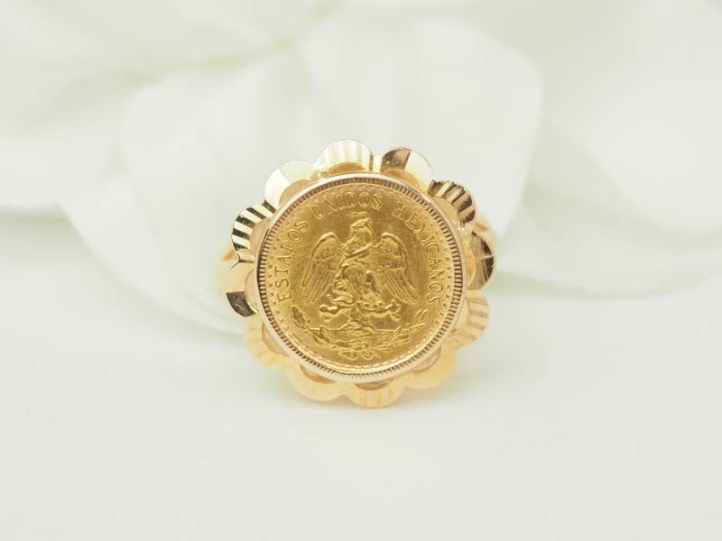 Bague pièce mexicaine Dos Pesos en or jaune 18kt – Bijou ancien et pièce or à Marseille - rf 33567